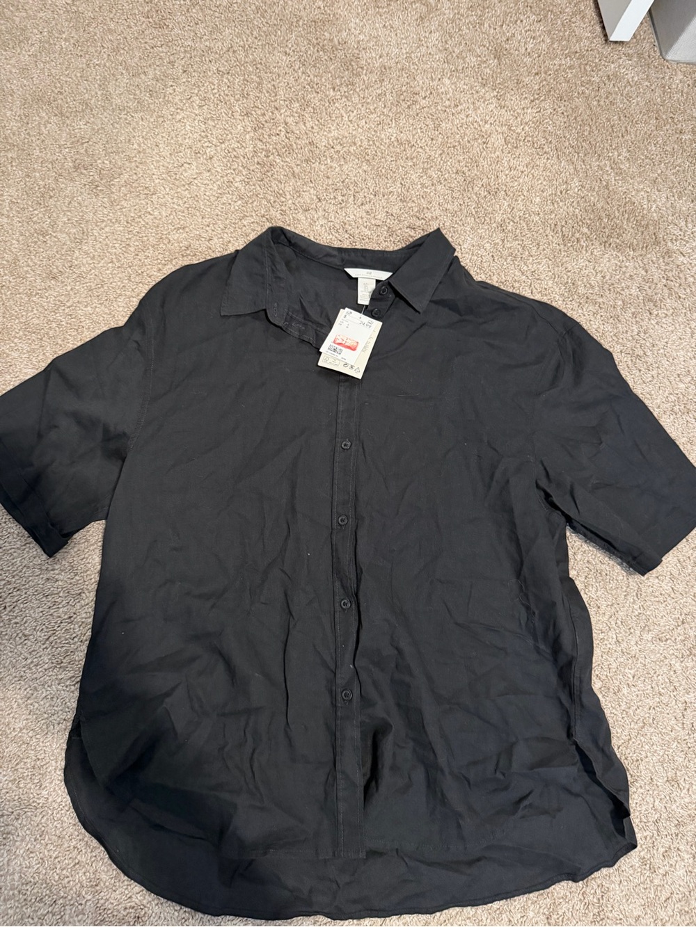 H&M Black Short-Sleeve Linen Shirt